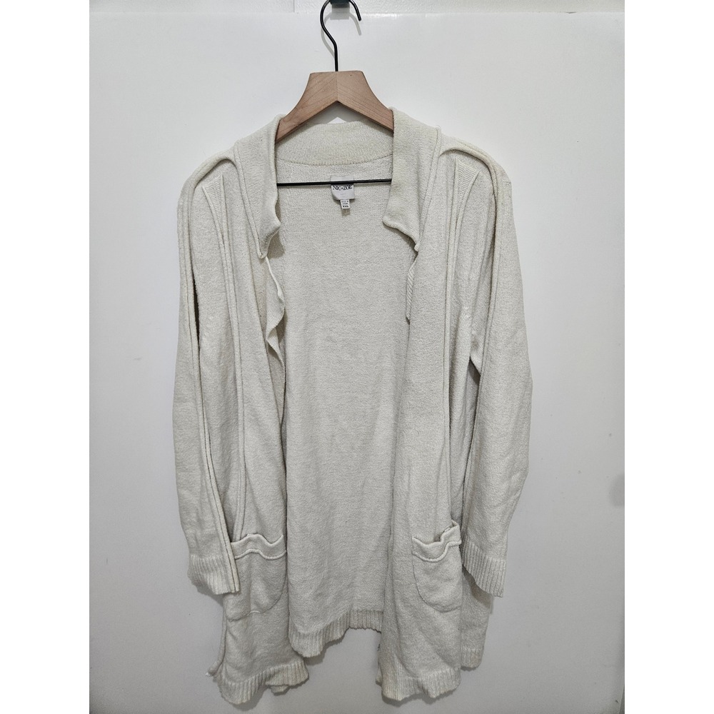Nic+Zoe Cream White Open Front Cardigan Sweater XXL Cotton Blend Pocketed Knit